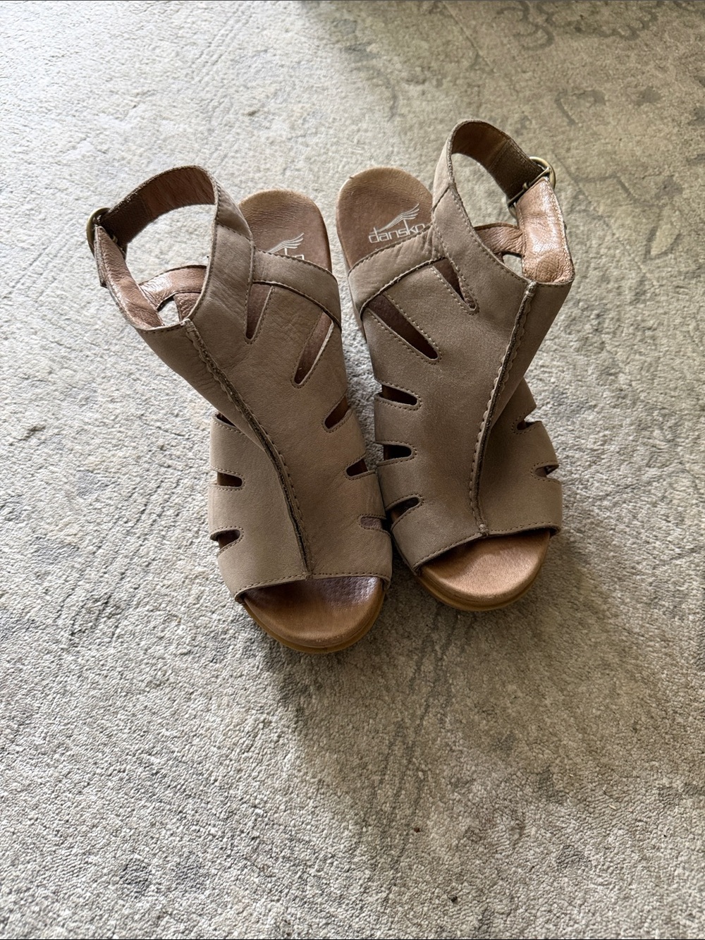 Dansko Taupe Cutout Suede Wedge Sandals